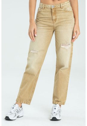 Jeans Mom Colors Beige Ragged Pf21350034