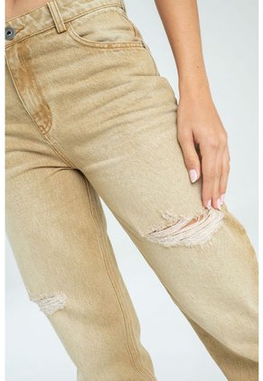 Jeans Mom Colors Beige Ragged Pf21350034