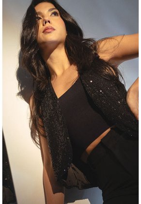 Chaleco Lentejuelas Negro Ragged Pf11150028