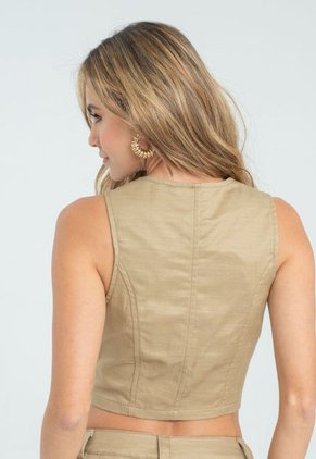 Chaleco Elie Beige Ragged Pf21150002