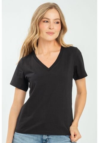 Camiseta Escote V Negro Ragged Pf21120082 Ragged