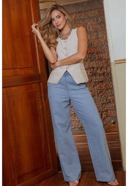 Jeans Wide Leg Jareta Azul Ragged Pf17350002