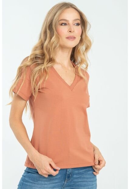 Camiseta Escote V Rosa Ragged Pf21120082