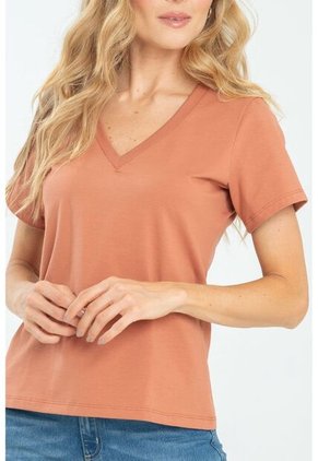Camiseta Escote V Rosa Ragged Pf21120082