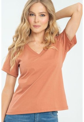 Camiseta Escote V Rosa Ragged Pf21120082