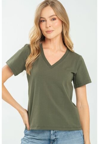 Camiseta Escote V Verde Ragged Pf21120082 Ragged