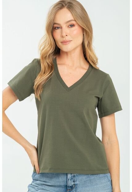 Camiseta Escote V Verde Ragged Pf21120082