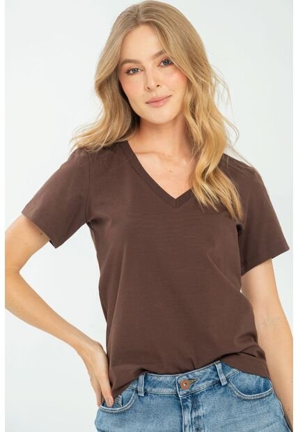 Camiseta Escote V Café Ragged Pf21120082