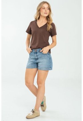 Camiseta Escote V Café Ragged Pf21120082