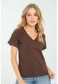Camiseta Escote V Café Ragged Pf21120082 de Ragged
