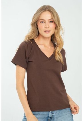 Camiseta Escote V Café Ragged Pf21120082