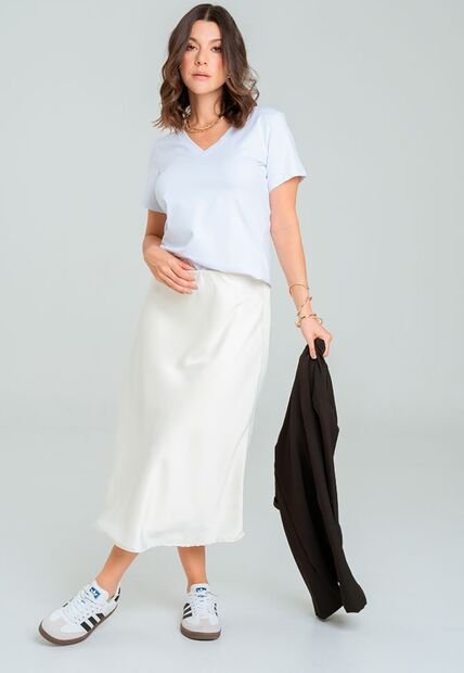 Falda Midi Satin Blanco Ragged Pf12320183