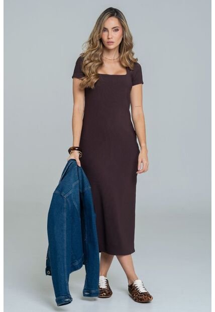 Vestido Rib Manga Corta Café Ragged Pf11511433
