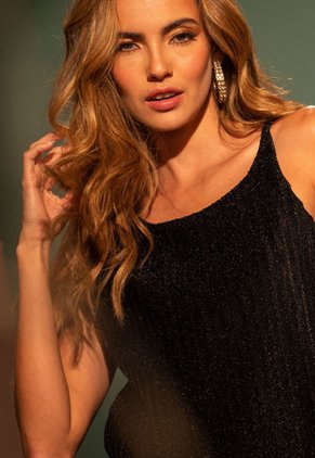 Top Brillo Plisado Negro Ragged Pf12120188