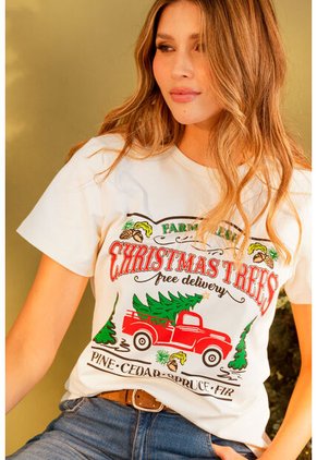 Camiseta Christmas Farm Blanco Ragged Pf21120128