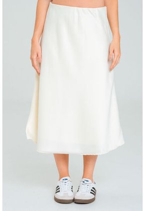 Falda Midi Satin Blanco Ragged Pf12320183