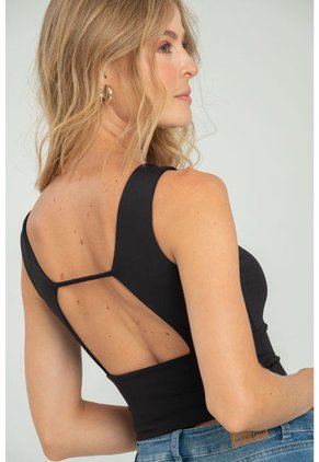 Crop Top Label Negro Ragged Pf13120823