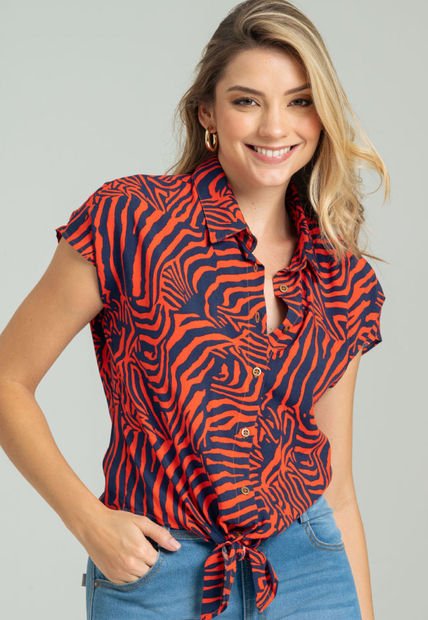 Blusa Zebra Anudado Azul Ragged Pf11112657