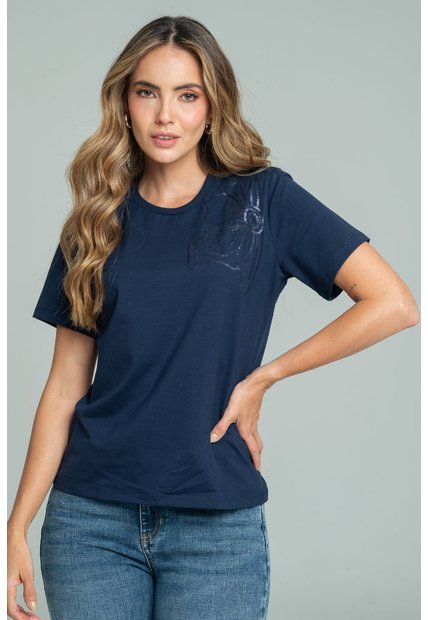 Camiseta Flor Bordada Azul Ragged Pf21120147