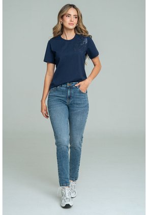 Camiseta Flor Bordada Azul Ragged Pf21120147