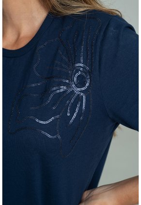 Camiseta Flor Bordada Azul Ragged Pf21120147