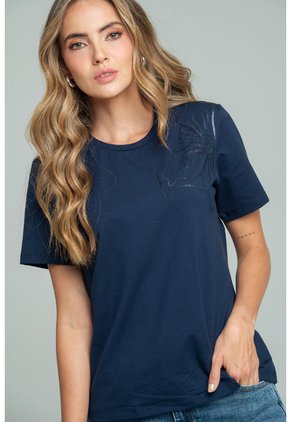 Camiseta Flor Bordada Azul Ragged Pf21120147