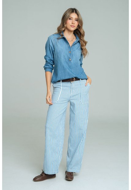Jeans Barrel Rayas Azul Ragged Pf21350102