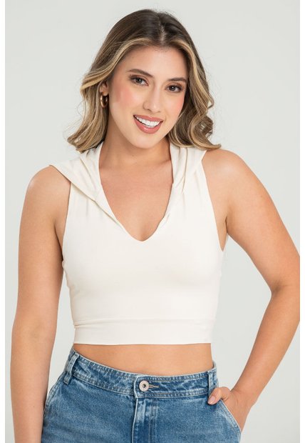 Crop Top Capucha Blanco Ragged Pf31122311