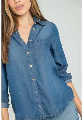 Camisa Tencel Manga Larga Azul Ragged Pf24110002