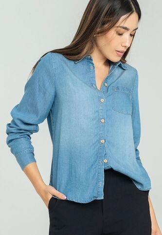 Camisa Tencel Manga Larga Azul Ragged Pf24110002 Ragged
