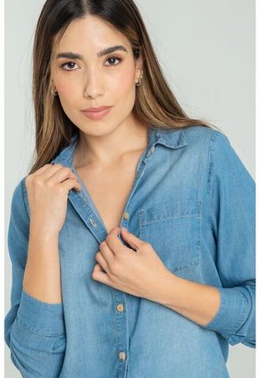 Camisa Tencel Manga Larga Azul Ragged Pf24110002