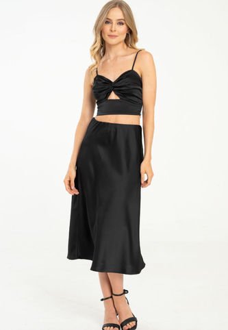Falda Midi Satin Negro Ragged Pf12320183 Ragged