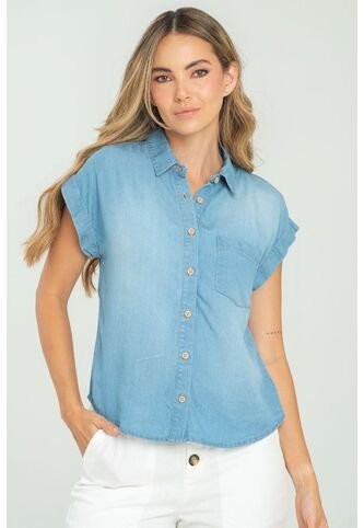 Camisa Tencel Manga Corta Azul Ragged Pf24110001 Ragged