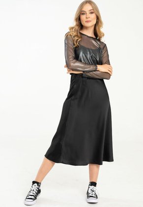 Falda Midi Satin Negro Ragged Pf12320183