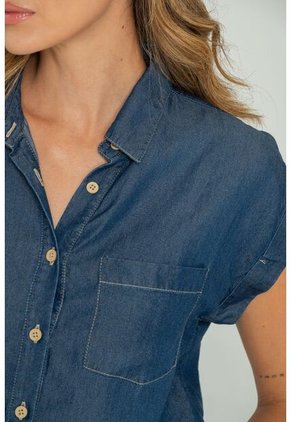 Camisa Tencel Manga Corta Azul Ragged Pf24110001