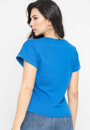 Camiseta Escote Pico Azul Ragged Pf51120611