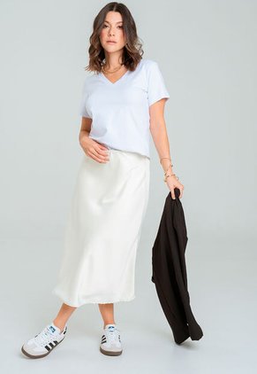 Falda Midi Satin Blanco Ragged Pf12320183