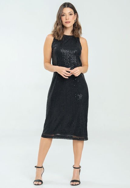 Vestido Midi Lentejuelas Negro Ragged Pf12510413