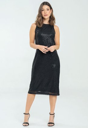 Vestido Midi Lentejuelas Negro Ragged Pf12510413