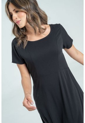 Vestido Largo Manga Corta Negro Ragged Pf31511336