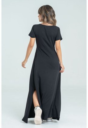 Vestido Largo Manga Corta Negro Ragged Pf31511336