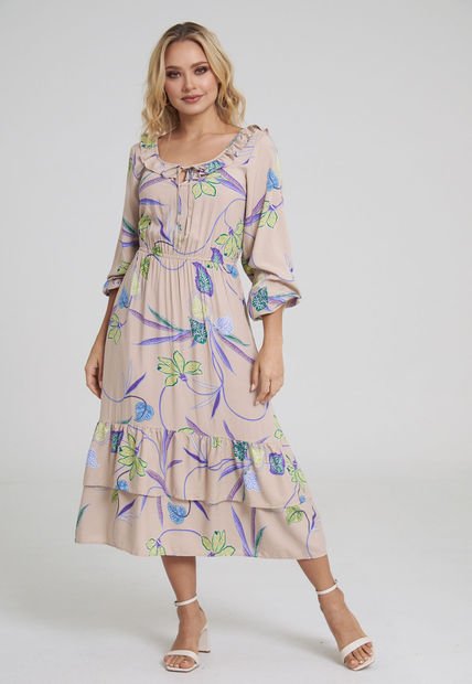 Vestido Midi Nabila Beige Ragged Pf31511120