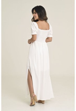 Vestido Largo Resortado Blanco Ragged Pf31511238