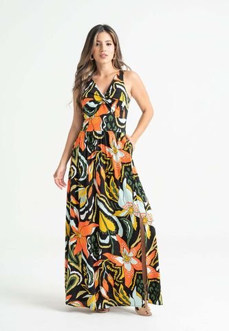 Vestido Largo Anudado Negro Ragged Pf31511326 RAGSTYLE