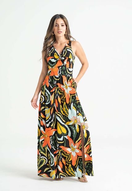 Vestido Largo Anudado Negro Ragged Pf31511326