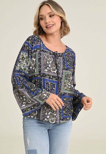 Blusa Boho Azul Ragged Pf31113027