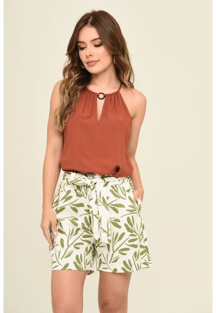 Short Lino Estampado Verde Ragged Pf31340200