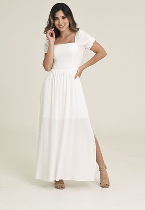 Vestido Largo Resortado Blanco Ragged Pf31511238
