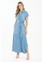 Vestido Largo Camisero Azul Ragged Pf35510218 de RAGSTYLE