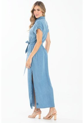 Vestido Largo Camisero Azul Ragged Pf35510218